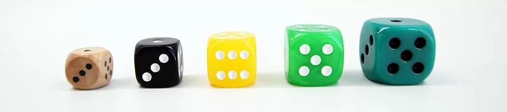 Dice Sizes 10mm, 12mm, 14mm, 16mm, 20mm