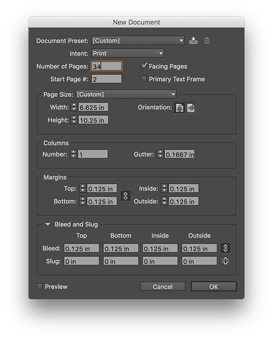 Adobe InDesign Book Print File Setup New Document